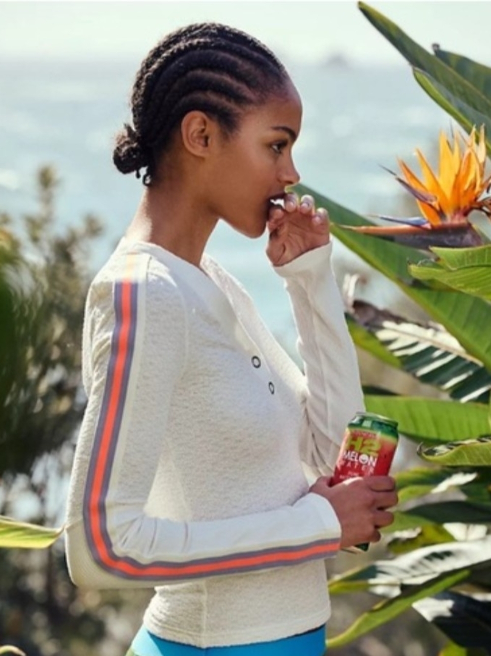 Women's White Long-Sleeve Athletic Top with Contrast Stripe